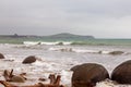 The huge round boulders of Moeraki. Pacific coast. South Island, New Zealand Royalty Free Stock Photo