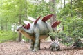 Oertijdmuseum-Boxtel-12-06-2022: Stegosaurus Dinosaur in a green natural environment.