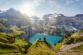 Oeschinensee in the Swiss Alps in Summer Royalty Free Stock Photo