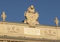 Oesterreichs industrie gewidmet sculpture and sign, Wien, Austria Royalty Free Stock Photo