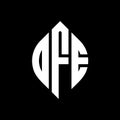 OFE circle letter logo design with circle and ellipse shape. OFE ellipse letters with typographic style. The three initials form a Royalty Free Stock Photo