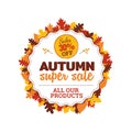 30% off autumn super sale badge with autumn fall dry leaf frame vector illustration. element for online shop web, banner, poster, Royalty Free Stock Photo