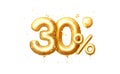 30 Off balloons, discount sale, balloon in the form of a digit, golden confetti. Vector