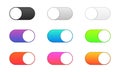On and off. Black, gray, white and colored switch interface buttons Royalty Free Stock Photo