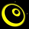 off-centre aerial view as a 3D image of bright yellow concentric rings