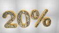 % off discount promotion sale made of realistic gold helium text, 3D rendering Royalty Free Stock Photo