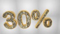 % off discount promotion sale made of realistic gold helium text, 3D rendering Royalty Free Stock Photo