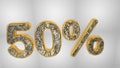 % off discount promotion sale made of realistic gold helium text, 3D rendering Royalty Free Stock Photo