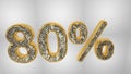 80% off discount promotion sale made of realistic gold helium text, 3D rendering Royalty Free Stock Photo