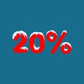 20 off. A discount of ten percent. Numbers in the snow. Winter sale, Christmas sale, holiday sale. Flat vector illustration Royalty Free Stock Photo