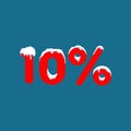 10 off. A discount of ten percent. Numbers in the snow. Winter sale, Christmas sale, holiday sale. Flat vector illustration Royalty Free Stock Photo