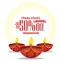 50% off Diwali sale banner design with diya oil lamp. Festival sale, offer, discount concept Royalty Free Stock Photo