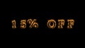 15% Off fire text effect black background Royalty Free Stock Photo