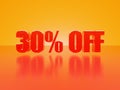 30% off glossy text on hot orange background series Royalty Free Stock Photo