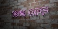 10% OFF - Glowing Neon Sign on stonework wall - 3D rendered royalty free stock illustration Royalty Free Stock Photo