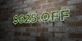 $625 OFF - Glowing Neon Sign on stonework wall - 3D rendered royalty free stock illustration