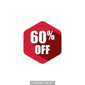 60% off in hexagon flat design vector template. For sale, promotion, and advertising