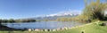 Pond at Ninepipes with Panoramic view of the Mission Mountains Royalty Free Stock Photo