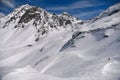 Off piste skiing experience at the Thorens Glacier in Val Thorens ski resort, France.