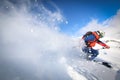 Off piste skiing with skier riding on snow with powder trail Royalty Free Stock Photo