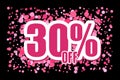 Off 30 Price labele sale promotion market. banner shop Pink confetti on black background