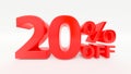 20% off Red 3d text on white background