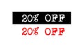 20% off rubber stamp badge with typewriter set text logo design Royalty Free Stock Photo