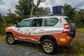 Off road adventure journey at Fagnano Lake by 4x4 car in Argentinian Patagonia