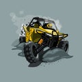 Off-Road ATV Buggy, rides through the mud. Yellow color. Royalty Free Stock Photo