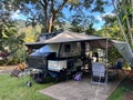 Off road Australian caravan parking in outdoor campsite