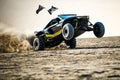Off road buggy car in the sand dunes of the Qatari desert.