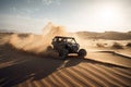 off-road buggy speeding through the desert, with wind blowing in your hair