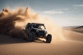 off-road buggy speeding through the desert, with wind blowing in your hair