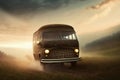 Off-road bus. The bus is driving along a dusty mountain off-road. AI generated Royalty Free Stock Photo