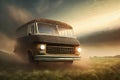 Off-road bus. The bus is driving along dusty mountain roads. AI generated Royalty Free Stock Photo