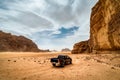 Off road car in dry desert Royalty Free Stock Photo