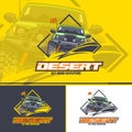 Off-road car logo in three versions on a yellow, dark and white background