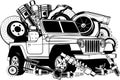 Off-road car. Off-roading suv adventure, extreme competition emblem and car club element. Beautiful vector illustration