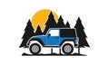 Off road car with spruce and sun vector logo Royalty Free Stock Photo