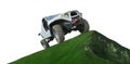 Off road car on top of high mountain. Royalty Free Stock Photo