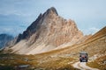 Off road caravain driving on a narrow path near the Rocca La Meja, italy Royalty Free Stock Photo