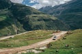 Off road expedition vehicle on the mountain road among Himalaya Royalty Free Stock Photo