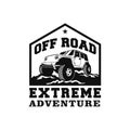 Off road extreme adventure car logo badge design. 4x4 vehicle illustration for expedition community club identity