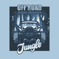 Off Road Extreme Adventure Jungle, SUV poster on the background of impenetrable forests