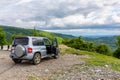 Off-road in Georgia, 4x4 car on a gravel road towards Khvamli Mountain peak, Georgia Royalty Free Stock Photo