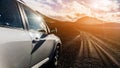 Off-road Jeep car on bad gravel road