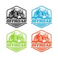 Off-road logo. Emblem extreme competition. Adventure suv and car club off-road elements. Beautiful vector illustration with unique Royalty Free Stock Photo