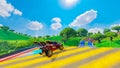 Off-Road Racing Arcade Video Game: Computer Generated 3D Render of Car Driving Fast, Drifting and