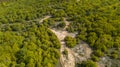 Off-road racing track in the forest, aerial view Royalty Free Stock Photo