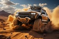 Off-road rally in the desert in a four-wheel drive SUV, AI Generated Royalty Free Stock Photo